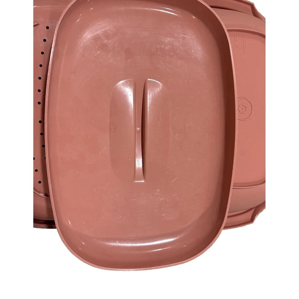 TUPPERWARE Microwave Food Steamer 6 Cups Dusty Rose Pink 3 Piece 1273-6 Vintage